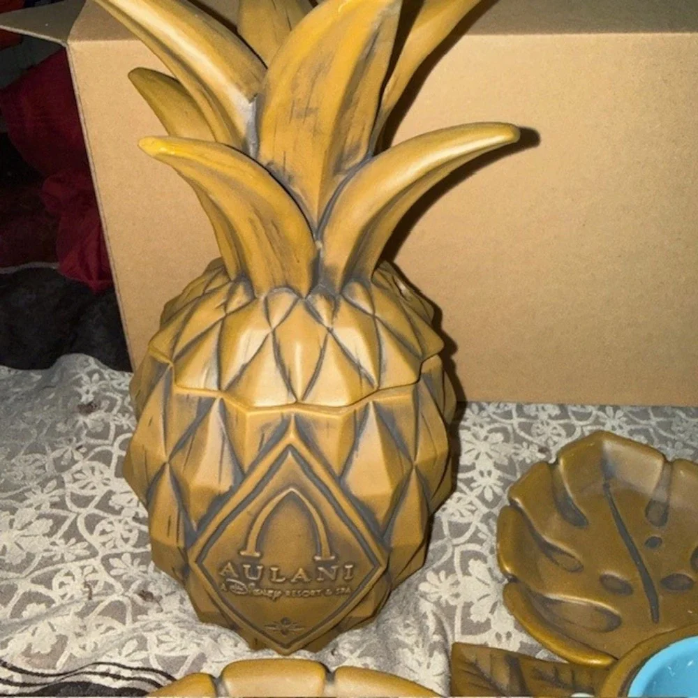 Disney Aulani Resort & Spa Pineapple Jar Ceramic Appetizer Set Tiki Dishes NEW